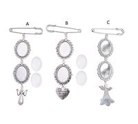Broche Mariage Charms Double Dentelle Cadre Ovale Verre Photo Cadre avec Pendentif Convient pour Vacances Artisanat Usage, Métal