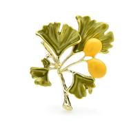 Broche mignonne en émail avec feuilles de gingo et fleurs
