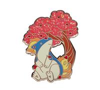 Broche mignonne en émail dur Quilavas et cerisier en émail dur Kawaii Flamme Elfe Broche pour fans d'anime Cadeau Veste Revers Bijoux, Acier allié