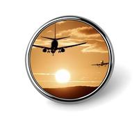 Broche mignonne en forme de vol d'avion, coucher de soleil, badge rond en métal, pour veste, chapeau, sac, accessoires, bijoux
