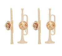 Broche Miniature pour Instrument en Alliage 4 Pièces, Or | Formes Trompette et Flûte, Lot de Quatre, Éclat Doré, pour Musiciens, Membres de Groupe, Concert