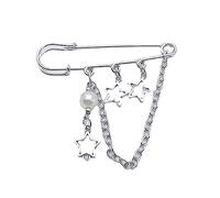 Broche minimaliste en forme d'étoile à cinq branches avec perles rondes - Double chaîne pour lacets de chaussures - Accessoire de costume - Bijoux en métal, One Size, Comme décrit