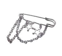 Broche minimaliste en forme d'étoile à cinq branches avec perles rondes - Double chaîne pour lacets de chaussures - Accessoire de costume - Bijoux en métal, One Size, Comme décrit