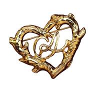 Broche minimaliste française en forme de cœur, broche ajourée en cuivre plaqué or avec design symbolique pour femme, tendance, minimaliste, croix dorée, One Size, Comme décrit