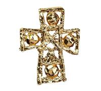 Broche minimaliste française en forme de cœur, broche ajourée en cuivre plaqué or avec design symbolique pour femme, tendance, minimaliste, croix dorée, One Size, Comme décrit