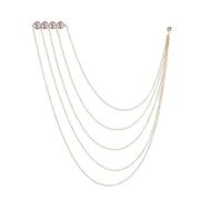 Broche multicouche à longue chaîne pampilles for femmes et hommes, épingles de collier for fête mariage, accessoires bijoux(Gold White)