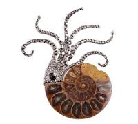 Broche Naturelle Ammonite avec Design Tentacules de Pieuvre, Broche Statement en Alliage Argent Fait Main, Bijou de Collection Artisanal Vintage Style Océanique pour Femme Homme