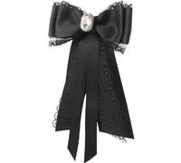 Broche Nœud Noire en Dentelle Ornée de Cristaux pour Chemise Élégante | Attache Polyvalente, pour Chapeaux et Chemises, Style Collège, pour Bals, Fêtes à Thème, Noël