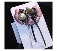 Broche nœud papillon en cristal et perles pour femme, accessoire exquis pour col de chemise et manteau à long pompon