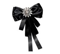 Broche nœud papillon noir avec strass et ruban en cristal - Broche pré-nouée - Broche pour collier, cravate, robe de chemise pour fête