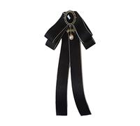Broche Nœud Papillon Strass pour Femmes - Épinglette Élégante Pré-Attachée 11.5x24cm (4.5x9.5in) - Noir pour Fête, Cocktail, Uniforme