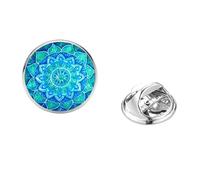 Broche OHM OM AUM Signe Bouddha Lotus 7 Chakras Coloré Mandala Fleur de Vie Pin's Badge Yoga Bijoux Broche Personnalisée, 2.5, Bronze, verre, métal, Turquoise stabilisée