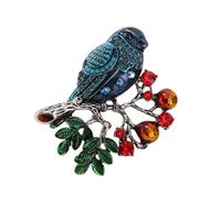 Broche oiseau sur branche fabriquée avec des cristaux et des détails émaillés éclatants - Accessoire tendance pour robe, manteau, broche de mariage, accessoire cadeau, taille unique, Comme décrit