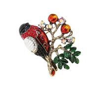 Broche oiseau sur branche fabriquée avec des cristaux et des détails émaillés éclatants - Accessoire tendance pour robe, manteau, broche de mariage, accessoire cadeau, taille unique, Comme décrit