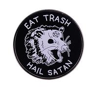 Broche Opossum en émail « Eat Trash Hail Satan » - Badge pour sac à dos - Chapeau en jean - Cadeau d'Halloween pour amis - Métal - Sans pierre précieuse