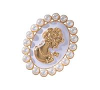 Broche ornée de perles royales en alliage - Accessoire pour femme - Badge tendance - Accessoire de collier - Cadeau vintage - Perles de beauté - Portrait de femme, L, Comme décrit