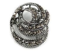 Broche ovale en hématite d'inspiration vintage en argent vieilli - 50 mm de long, taille unique, Pas de type de métal, diamante