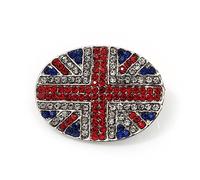 Broche ovale en plaqué argent avec cristal Union Jack - 3,2 cm de diamètre