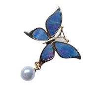 Broche papillon avec perles et silhouettes de gouttes d'eau contemporaines en alliage artisanal pour des tenues élégantes