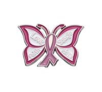 Broche papillon en ruban rose avec inscription « Love Faith Hope Strength » pour la sensibilisation au cancer du sein, Métal, Pas de gemme