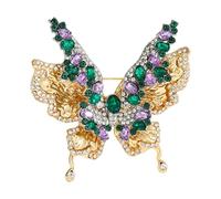 Broche papillon en strass créative à deux couches avec clip arrière sécurisé pour soirée, accessoires quotidiens, broche élégante en cristal, taille unique, Comme décrit
