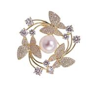 Broche papillon et fleur à la mode avec perles décorées en alliage pour les occasions spéciales Broche papillon élégante pour les tenues, taille unique, Comme décrit