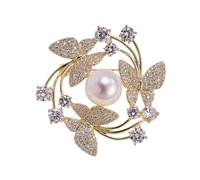 Broche papillon et fleur à la mode avec perles décorées en alliage pour les occasions spéciales Broche florale papillon, taille unique, Comme décrit