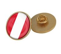Broche Patriotique Avec Drapeau Du Pérou - Broche Fantaisie En Cristal Imprimé Drapeau Rétro, Accessoire De Badge De Cravate Géométrique Créatif Rond