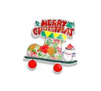 Broche Père Noël traîneau en forme de voiture pour homme et femme - En émail rouge et vert - Bonhomme de neige - Broche joyeuse de Noël - Accessoires de robe mignonnes - Ornement de Noël, festival
