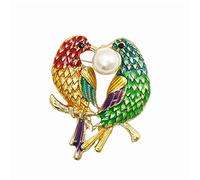 Broche perroquet émaillée verte et jaune en alliage de zinc avec perle simulée, accessoire de vêtement pour femme