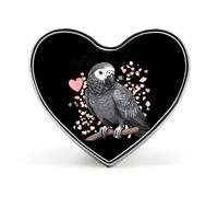 Broche perroquet gris d'Afrique, insigne en forme de cœur, épingle à col, revers, robe, sac à dos, accessoires