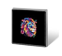 Broche personnalisée en forme de lion coloré, badge carré, pour femmes et hommes