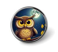 Broche personnalisée hibou et lune jaune (2,5 cm) - Style vintage - Idéale pour sacs, chapeaux, vestes, sacs à dos, costumes, chemises, vêtements, bijoux et autres accessoires de mode. Cadeau parfait