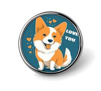 Broche personnalisée « Je t'aime » Corgi en alliage d'aluminium, insigne bouton, broche exquise et classique de 2,5 cm (1 pouce) pour sacs à dos, chapeaux, costumes, vestes et vêtements.