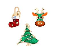 Broche Pin 3 Pcs Arbre de Noël Chaussette Elk Écharpe Pin Strass Breastpin pour Mariage/Banquet/Bouquet