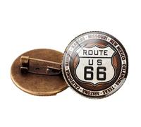 Broche Pin USA ROUTE 66 Road Logo Broches Cabochon Verre Bijoux Accessoire Délavé Panneau Route Lotus, Métal