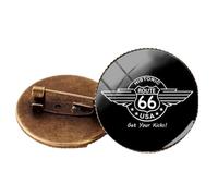 Broche Pin USA ROUTE 66 Road Logo Broches Cabochon Verre Bijoux Accessoire Panneau Route Délavé, Métal