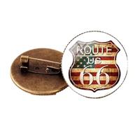 Broche Pin USA ROUTE 66 Road Logo Broches Cabochon Verre Bijoux Accessoire Vieilli Panneau Route Bouddha, Métal