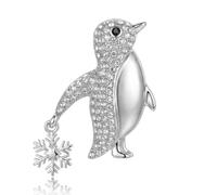 Broche pingouin en strass avec breloque flocon de neige en cristal - Bijou d'hiver pour femme, manteau, écharpe, cadeau de Noël