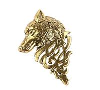 Broche pins bijou Acier bronze doré tête de Loup.