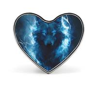 Broche/pin's en aluminium en forme de cœur avec insigne Loup et Tonnerre, pour sacs à dos et chapeaux.