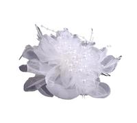 Broche Plume Broche fleur en tissu tendance for femme, grande épingle à revers plumes et accessoires vestimentaires pour la Fête(White)