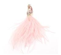 Broche Plume Broches de luxe en forme paon for femme, rose et blanc, avec plumes strass, idéales for corsage robe ou