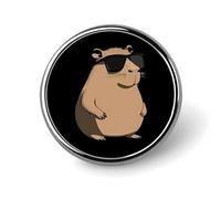 Broche/porte-badge rond Capybara à lunettes pour vêtements, sacs, sacs à dos, chapeaux