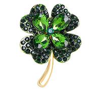 Broche porte-bonheur à quatre feuilles pour femmes avec strass - Bijoux fantaisie - 5 x 4 cm - Pour fille - Vert - Broche pour femme, taille unique, Comme décrit