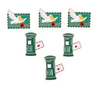 Broche Postale Vintage 6 Pièces en Métal Vert, Épinglette Rétro