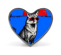 Broche renard carré bleu en forme de cœur, badge émaillé pour homme/femme, épingle de cravate, accessoire de mode, bijoux, ca