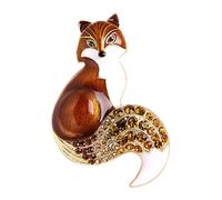 Broche Renard Émail Strass Mignon Animal Charme Badge Bijoux Décor pour Sac À Dos Femmes Filles 52x35mm- Brun