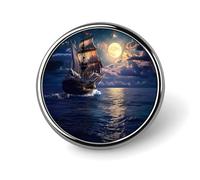 Broche représentant un paysage marin avec la lune dans le ciel, pour femmes et hommes. Badge tendance à porter à la boutonnière lors de fêtes et mariages.