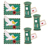 Broche Rétro Boîte aux Lettres en Métal Vert, Lot de 6 Pièces